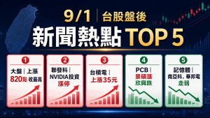 9月1日台股盤勢:台積電、聯發科走強,PCB與記憶體分化 9月1日台股盤勢:台積電、聯發科走強,PCB與記憶體分化