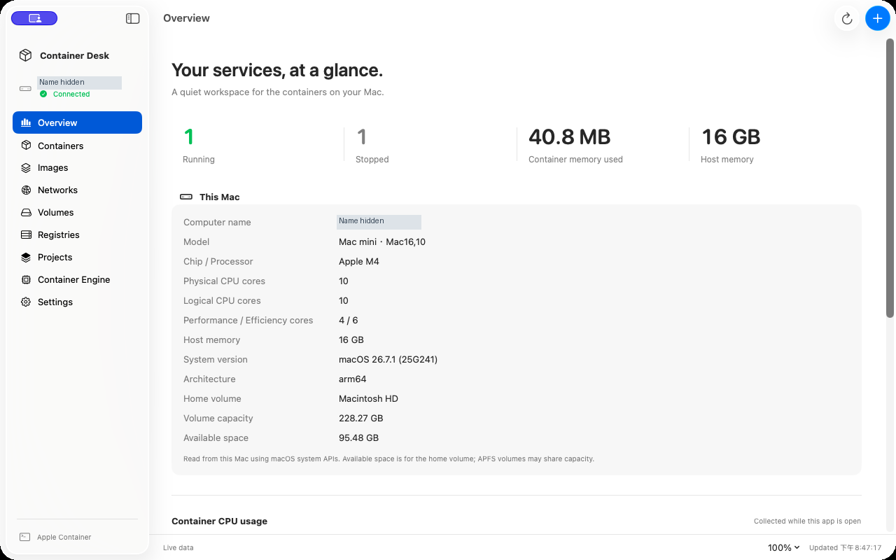 Container Desk 0.2.0 教學：用原生 Mac 介面管理 Apple Container，部署第一個本機服務